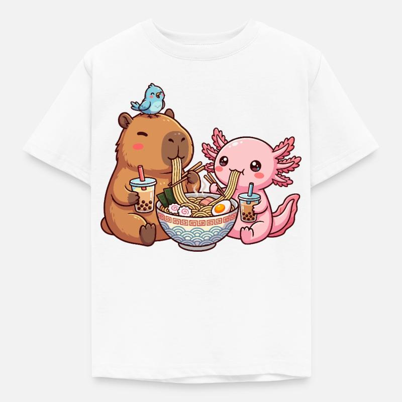 Kawaii Capybara Axolotl Ramen Bubble Tea - Koszulka dziecięca - biały