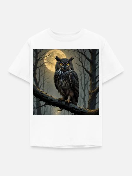 Nächtlicher Uhu im Mondwald - Kinder T-Shirt - Weiß