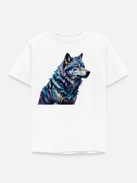 Wasserfarbener Wolf - Kinder T-Shirt - Weiß