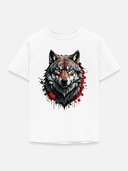 Wolf Art Potrait - Kinder T-Shirt - Weiß