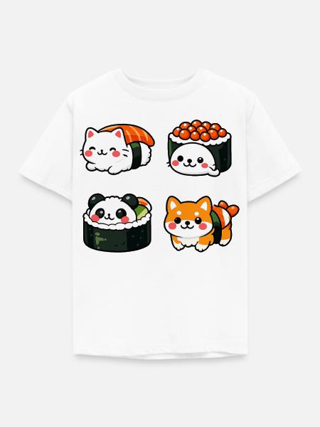 Kawaii Sushi Tierchen Kollektion - Kinder T-Shirt - Weiß