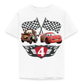 Cars Geburtstagsmotiv 4 Jahre Mit Lightning & Hook - Kinder T-Shirt - Weiß - Vorne - AI Model Kid Male (0cm)
