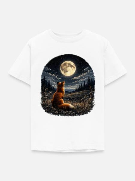 Mondlichtfuchs im Nachtwald - Kinder T-Shirt - Weiß