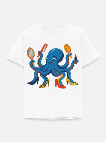 Oktopus beim Styling - Kinder T-Shirt - Weiß