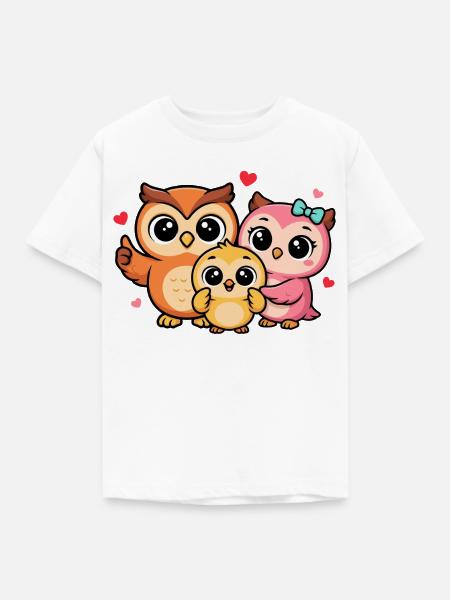 Herzige Eulenfamilie Trio - Kinder T-Shirt - Weiß