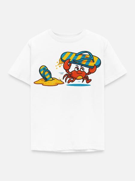 Lustige Strand Krabbe klaut Badelatschen Comic - Kinder T-Shirt - Weiß