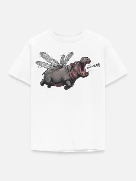 Fliegendes Nilpferd mit Libellenflügeln - Kinder T-Shirt - Weiß