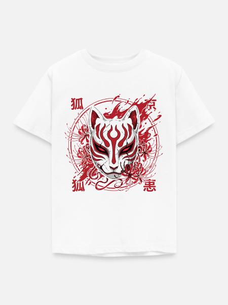 Kitsune Maske Rot-Weiß - Kinder T-Shirt - Weiß