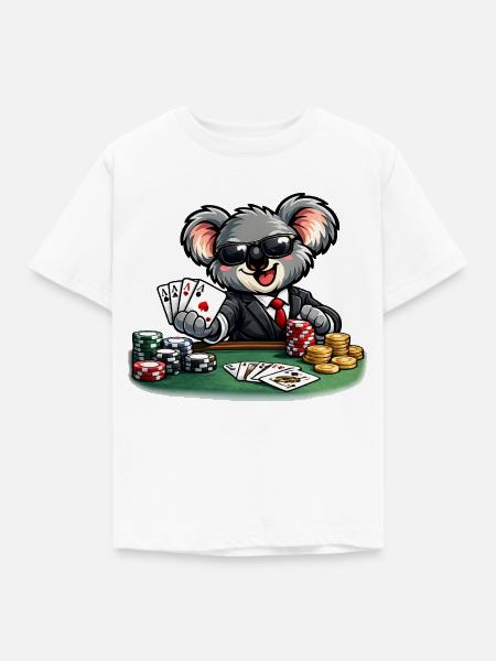 Süßer Koala spielt Poker - Kinder T-Shirt - Weiß