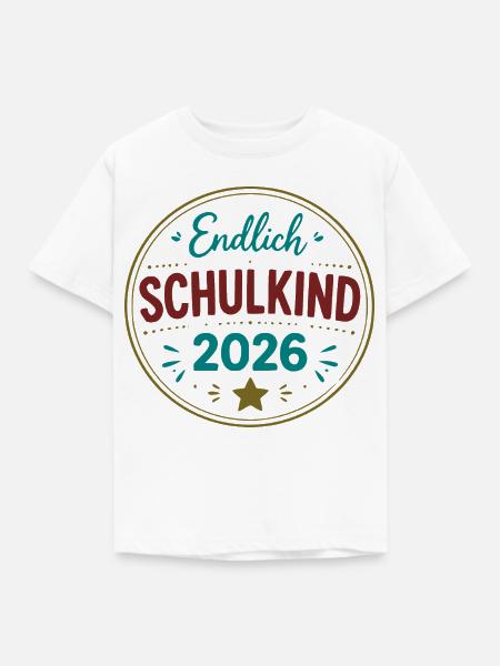 Endlich Schulkind 2026 Badge - Kinder T-Shirt - Weiß