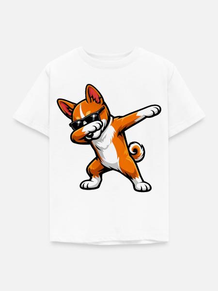 Dabbing Basenji im Comic Stil - Kinder T-Shirt - Weiß