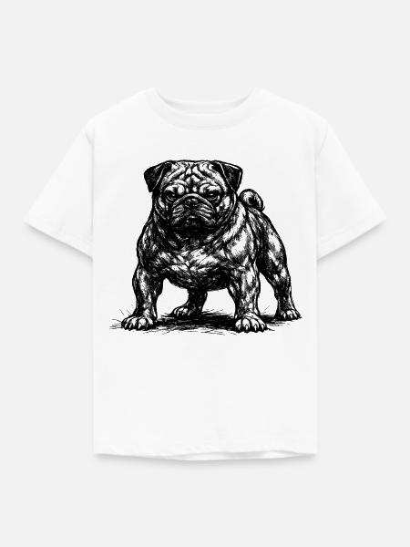 Muskulöser Mops mit bösem Blick - Kinder T-Shirt - Weiß