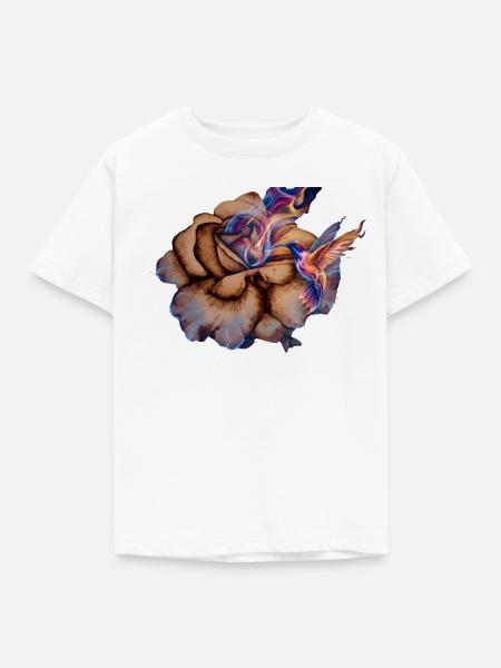 Retro-Kolibris und Rosenblüte - Kinder T-Shirt - Weiß