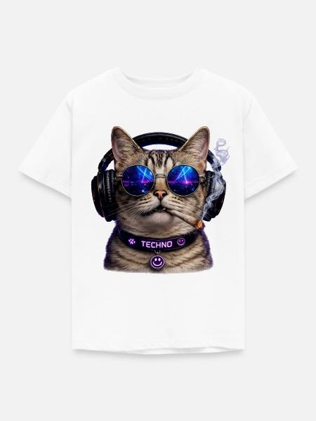 DropWild Loki Techno cat - Kinder T-Shirt - Weiß