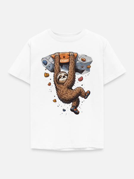 Faultier beim Bouldern - Lustiges Klettern - Kinder T-Shirt - Weiß