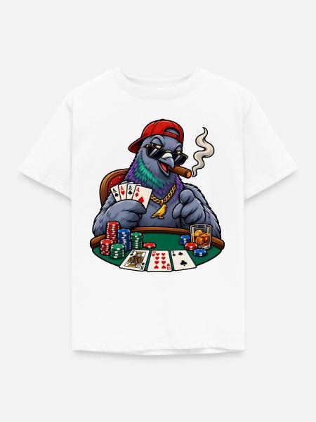 Coole Taube beim Poker - Kinder T-Shirt - Weiß