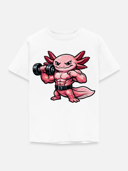Muskulöser Axolotl beim Bodybuilding - Kinder T-Shirt - Weiß