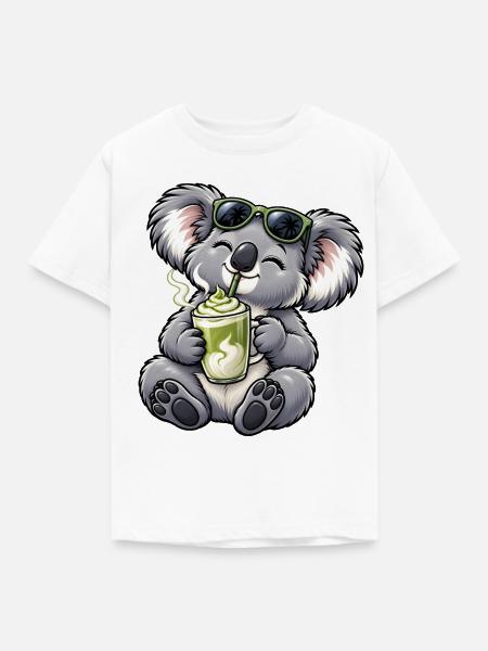Süßer Koala mit Matcha Latte - Kinder T-Shirt - Weiß