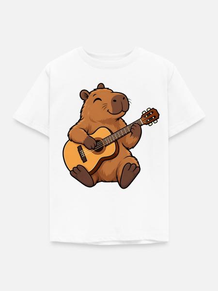 Cooles Capybara mit Akustikgitarre - Kinder T-Shirt - Weiß