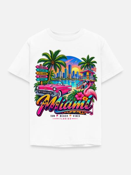Miami – Sun, Beach & Vibes - Kinder T-Shirt - Weiß