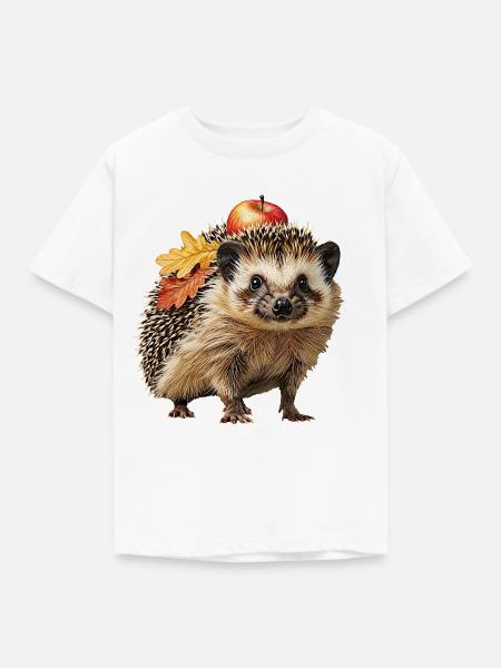 Igel-mit-Apfel - Kinder T-Shirt - Weiß