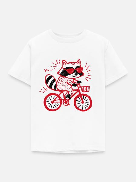 Raccoon am Rad - Kinder T-Shirt - Weiß