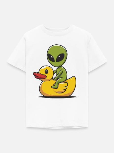 Alien auf Ducky - Kinder T-Shirt - Weiß