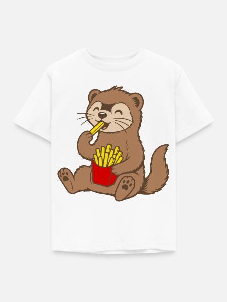 Frettchen mit Pommes - Kinder T-Shirt - Weiß