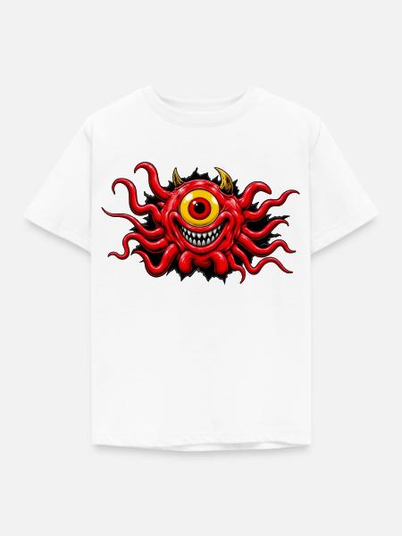 Rotes, einäugiges tentakelbewehrtes Monster - Kinder T-Shirt - Weiß