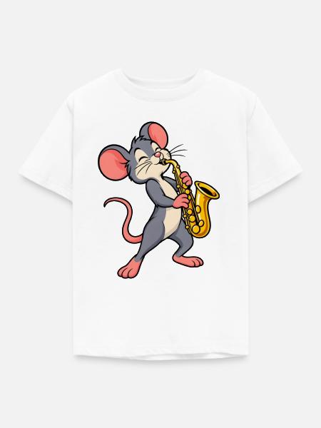 Maus mit Saxophon - Kinder T-Shirt - Weiß