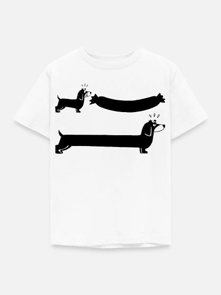 Der schwarze Hund und die Wurst - Kinder T-Shirt - Weiß