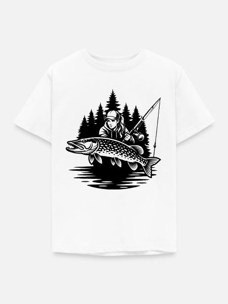 Waldfischerin und Hecht - Kinder T-Shirt - Weiß