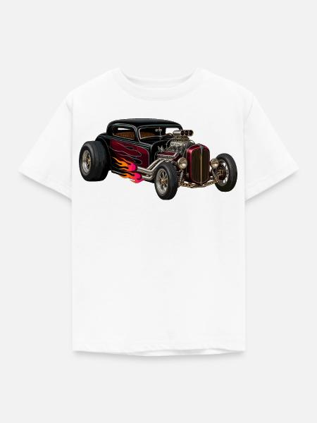 Flammenhotrod mit Chrommotor - Kinder T-Shirt - Weiß