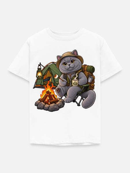 Britisch Kurzhaar Camping am Lagerfeuer - Kinder T-Shirt - Weiß