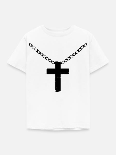 Kreuz mit Kette used look - Kinder T-Shirt - Weiß