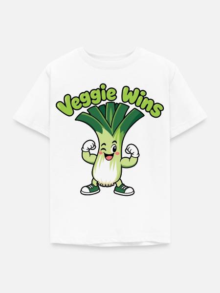 Veggie Wins: Lauchheld Cartoon - Kinder T-Shirt - Weiß