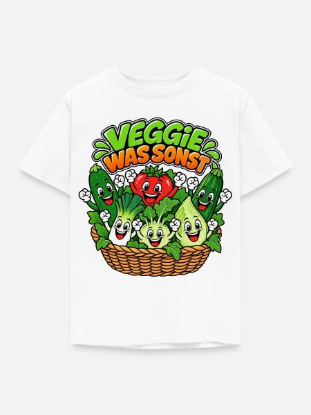 Fröhliche Gemüsebande im Körbchen - Kinder T-Shirt - Weiß