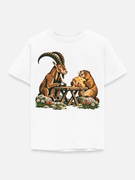 Alpenmurmeltier & Steinbock – Bergfrühstück - Kinder T-Shirt - Weiß