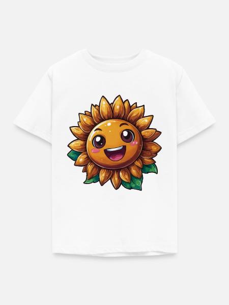 Sonnenblume mit freundlichem Lächeln - Kinder T-Shirt - Weiß