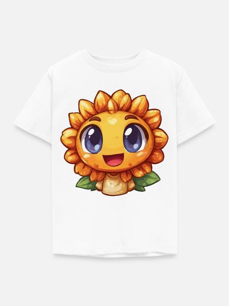 Lächelnde Sonnenblume Charme - Kinder T-Shirt - Weiß