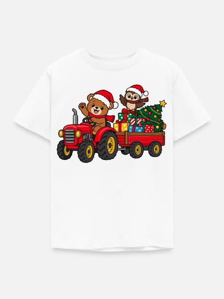 Christmas Tractor - Kinder T-Shirt - Weiß