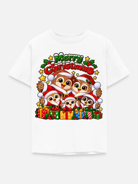 Weihnachts Eulen - Kinder T-Shirt - Weiß