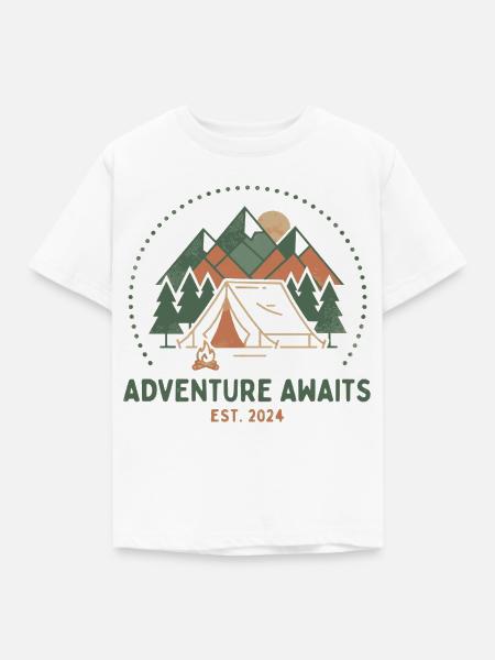Abenteuer wartet Bergcamping - Kinder T-Shirt - Weiß