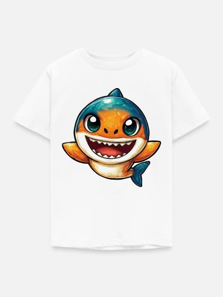 Lachender Hai Cartoon - Kinder T-Shirt - Weiß