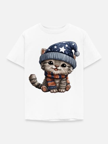 Kleines Sternenkätzchen im Winter - Kinder T-Shirt - Weiß
