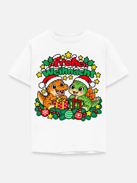 Weihnachts Dinosaurier - Kinder T-Shirt - Weiß