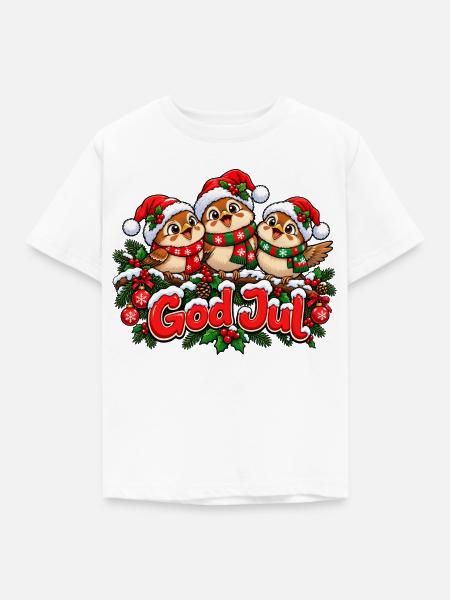 Frohe Weihnachtsvögel - Kinder T-Shirt - Weiß