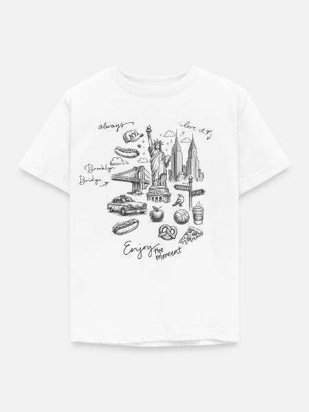 NYC Doodle: Liberty und Straßenszene - Kinder T-Shirt - Weiß