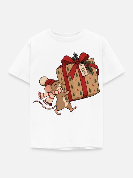 Christmas Mouse With Gift - Kinder T-Shirt - Weiß