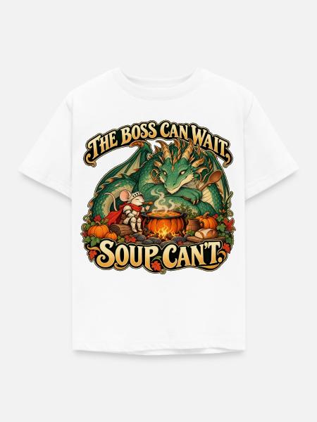 Drachenboss mit Suppe - Kinder T-Shirt - Weiß